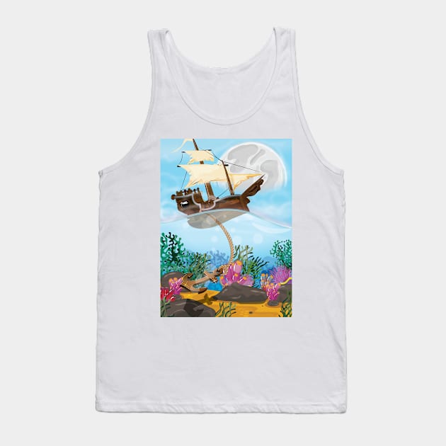 Sailing Ship on the Coral Sea Tank Top by nickemporium1